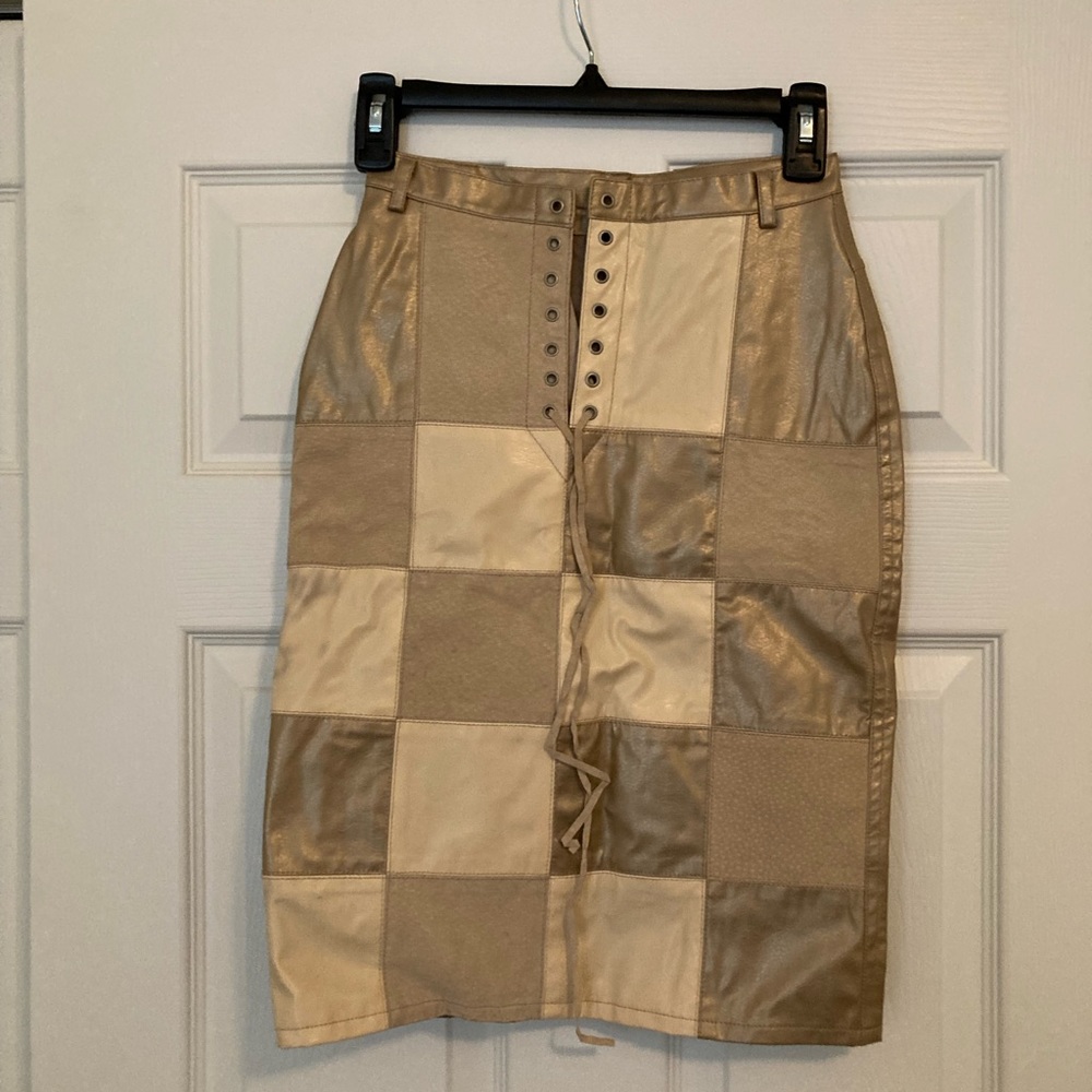 VINTAGE lace up retro leather checkered skirt